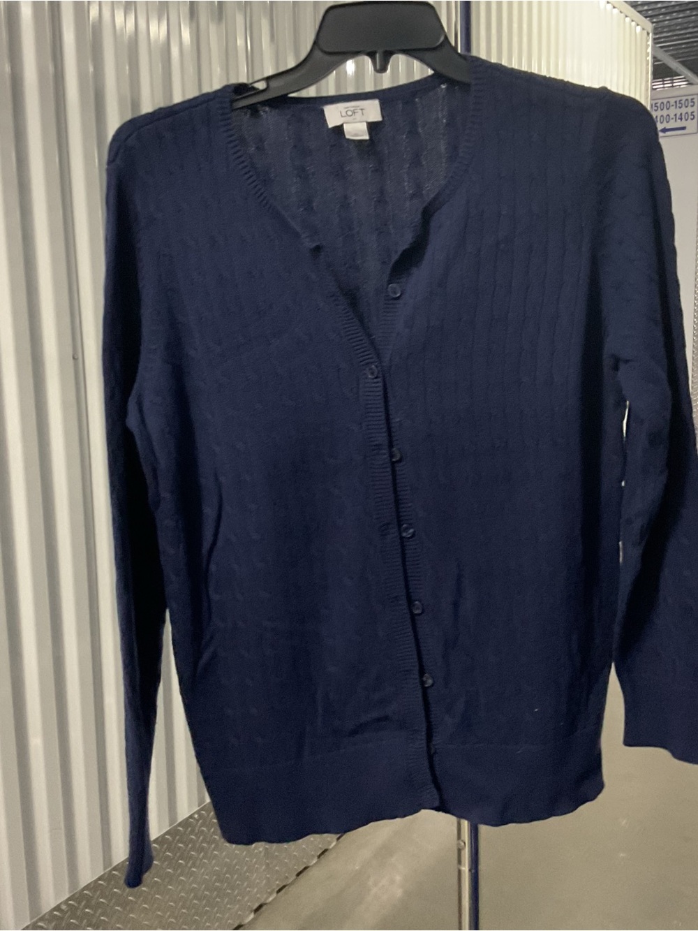 LOFT Navy Cable Knit Button-Up Cardigan